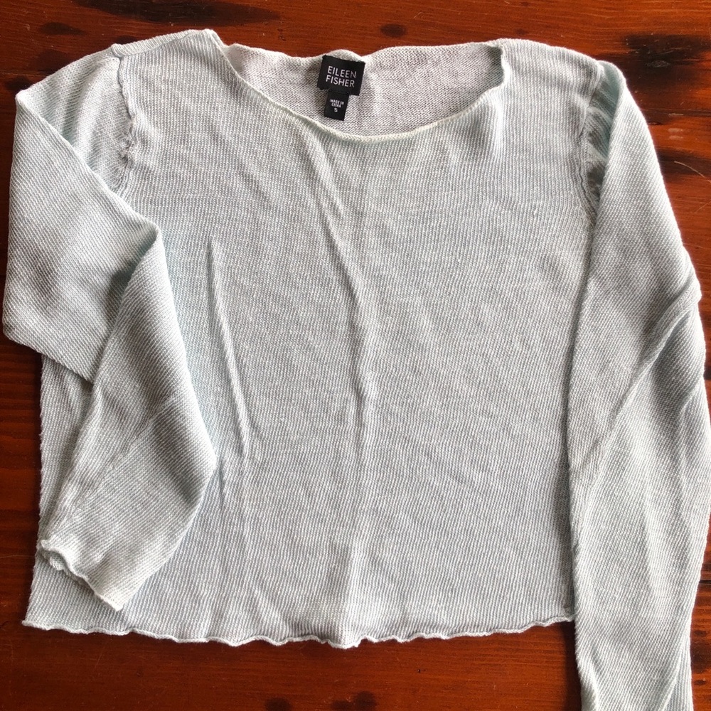 Eileen Fisher linen cropped sweater, pale aqua, size S